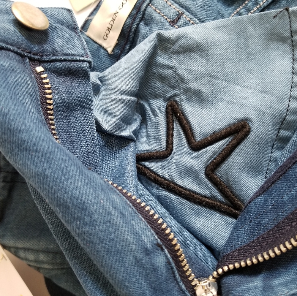 Golden Goose Thelma High Rise Straight Leg Boot Srtap Jeans Size 27 Blue - Picture 6 of 13